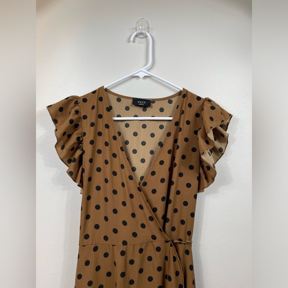Brown Polka Dot Skirt VICI Mama Mia Polka Dotted Wrap Maxi Dress sz: Small Retro - Picture 4 of 16